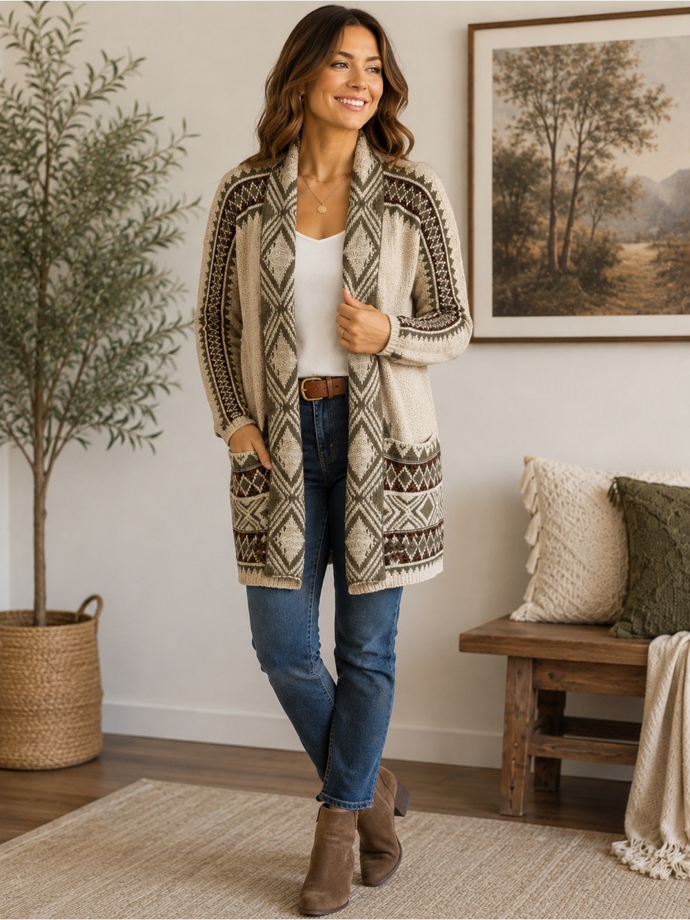 Lucky Brand Aztec Southwestern Knit Cardigan M/M